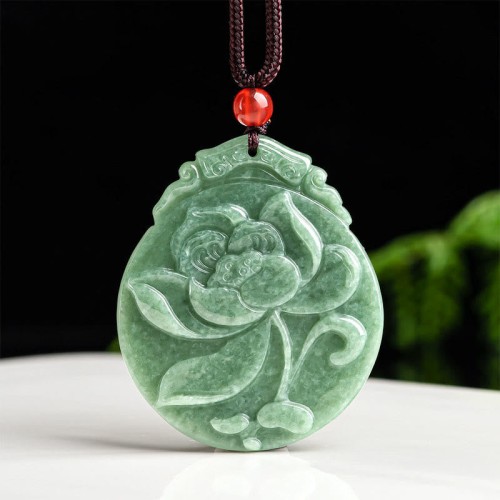 Lotus Jade Abundance Prosperity Rope Pendant Necklace