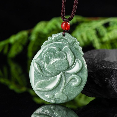 Lotus Jade Abundance Prosperity Rope Pendant Necklace