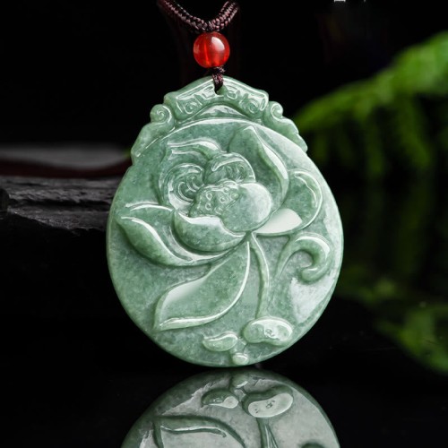 Lotus Jade Abundance Prosperity Rope Pendant Necklace