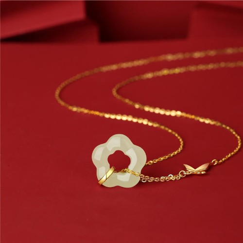 Sterling Silver Butterfly Hetian Jade Flower Blessing Pendant Sterling Silver Butterfly Hetian Jade Flower Blessing Pendant