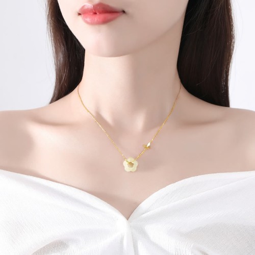 Sterling Silver Butterfly Hetian Jade Flower Blessing Pendant Sterling Silver Butterfly Hetian Jade Flower Blessing Pendant