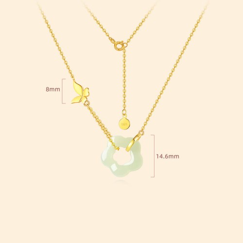 Sterling Silver Butterfly Hetian Jade Flower Blessing Pendant Sterling Silver Butterfly Hetian Jade Flower Blessing Pendant