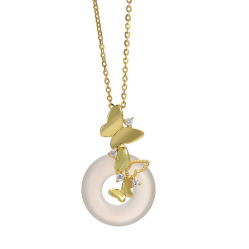 Silver Butterfly Chalcedony Blessing Luck Pendant