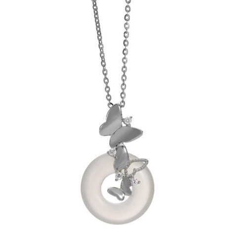 Silver Butterfly Chalcedony Blessing Luck Pendant