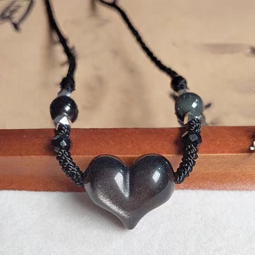 Silver Sheen Obsidian Heart Protection Pendant
