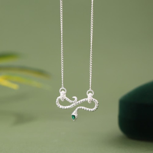 Sterling Silver Year of the Snake Blessing Necklace Pendant Sterling Silver Year of the Snake Blessing Necklace Pendant