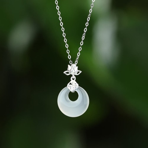 Chalcedony Sterling Silver Lotus Flower Necklace Pendant