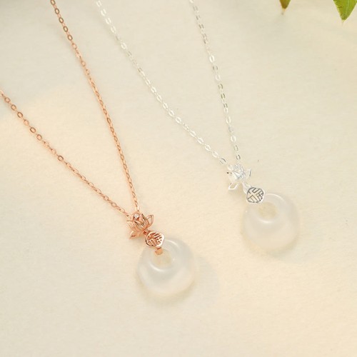 Chalcedony Sterling Silver Lotus Flower Necklace Pendant