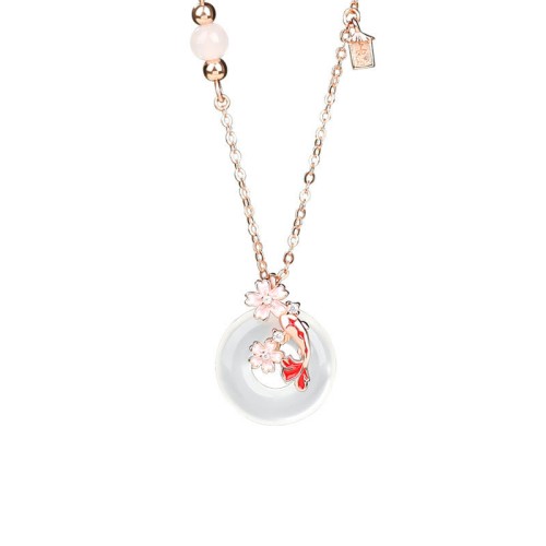 Chalcedony Pink Crystal Koi Fish Positive Necklace Pendant Chalcedony Pink Crystal Koi Fish Positive Necklace Pendant