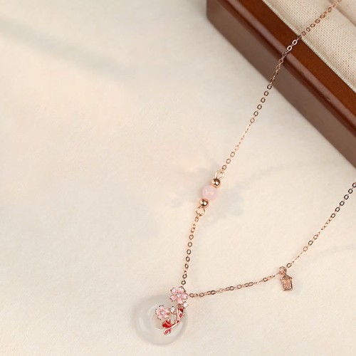 Chalcedony Pink Crystal Koi Fish Positive Necklace Pendant Chalcedony Pink Crystal Koi Fish Positive Necklace Pendant