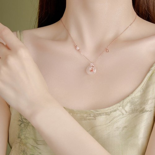 Chalcedony Pink Crystal Koi Fish Positive Necklace Pendant Chalcedony Pink Crystal Koi Fish Positive Necklace Pendant