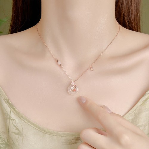 Chalcedony Pink Crystal Koi Fish Positive Necklace Pendant Chalcedony Pink Crystal Koi Fish Positive Necklace Pendant