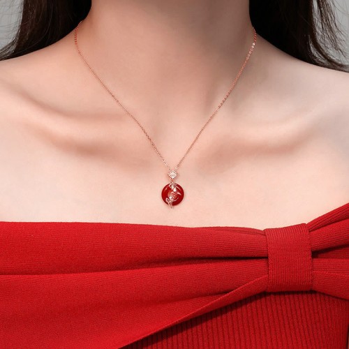Red Agate Sterling Silver Koi Fish Peace Necklace Pendant