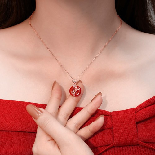 Red Agate Sterling Silver Koi Fish Peace Necklace Pendant