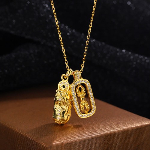 Sterling Silver Golden Pixiu Copper Coin Vajra Wealth Pendant