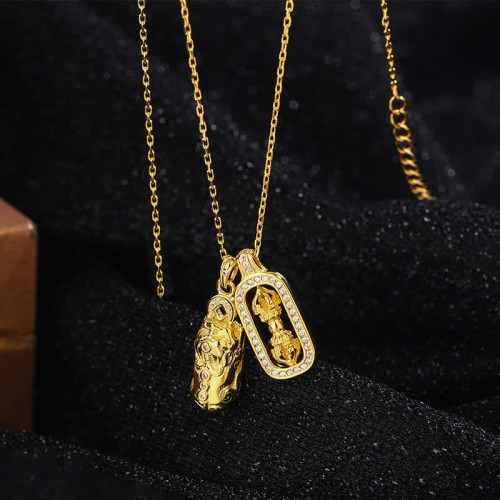 Sterling Silver Golden Pixiu Copper Coin Vajra Wealth Pendant