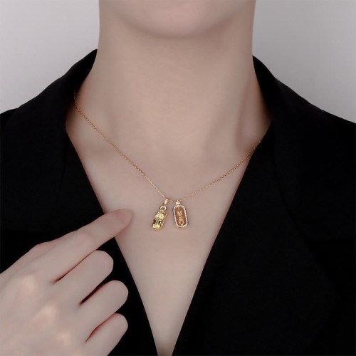 Sterling Silver Golden Pixiu Copper Coin Vajra Wealth Pendant