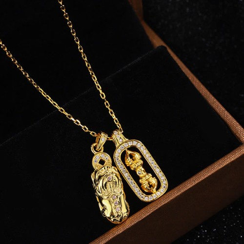 Sterling Silver Golden Pixiu Copper Coin Vajra Wealth Pendant