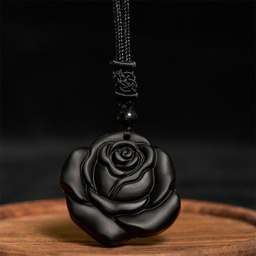Black Obsidian Black Rose Purification Necklace Pendant
