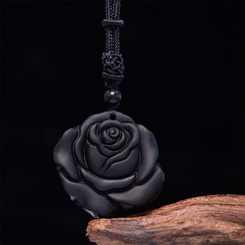 Black Obsidian Black Rose Purification Necklace Pendant