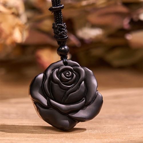 Black Obsidian Black Rose Purification Necklace Pendant