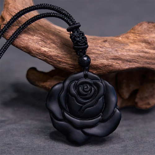 Black Obsidian Black Rose Purification Necklace Pendant