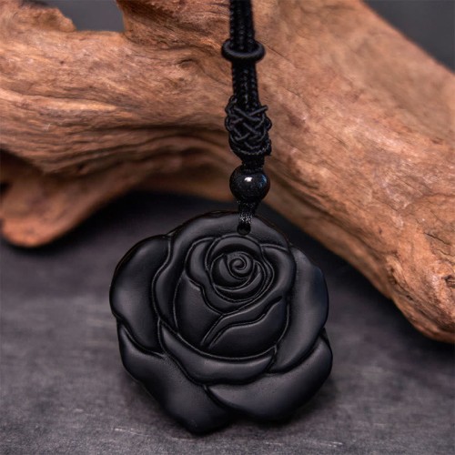 Black Obsidian Black Rose Purification Necklace Pendant