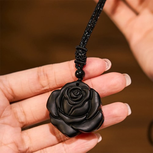 Black Obsidian Black Rose Purification Necklace Pendant