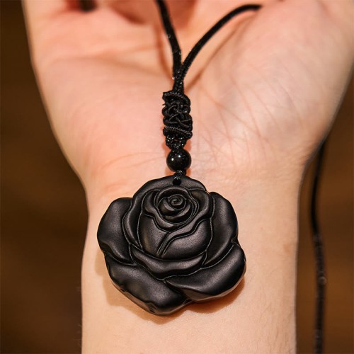 Black Obsidian Black Rose Purification Necklace Pendant