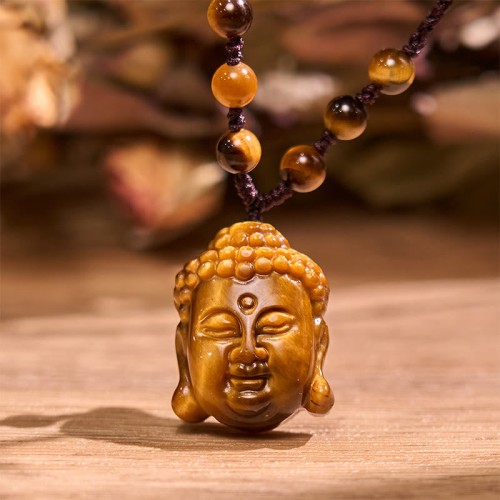 Tiger Eye Buddha Head Courage Necklace Tiger Eye Buddha Head Courage Necklace