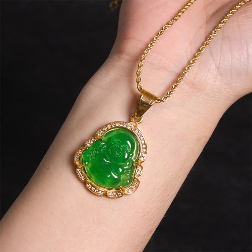 18K Gold Laughing Buddha Jade Luck Necklace 18K Gold Laughing Buddha Jade Luck Necklace