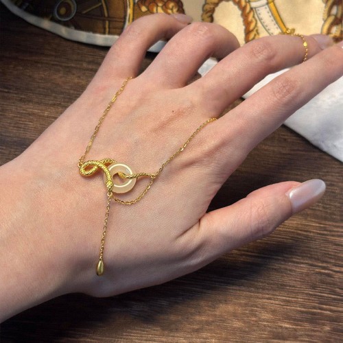 Chalcedony Fu Character Snake Harmony Pendant