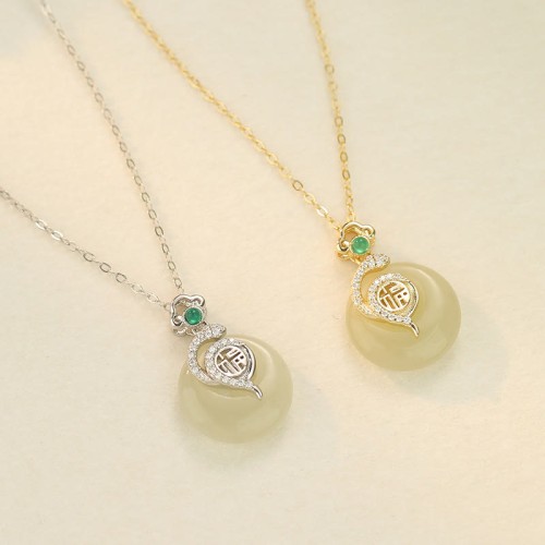 925 Silver Fu Character Hetian Jade Snake Luck Necklace 925 Silver Fu Character Hetian Jade Snake Luck Necklace