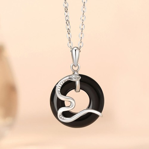 Black Onyx Chalcedony Snake Luck Pendant Black Onyx Chalcedony Snake Luck Pendant