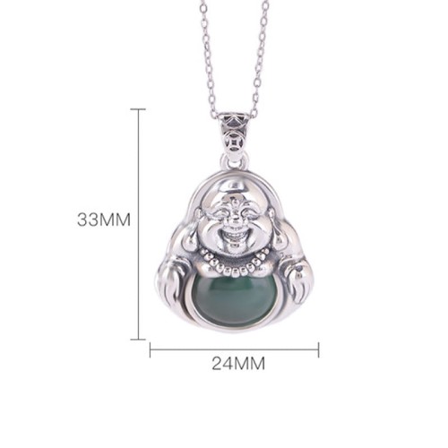 999 Silver Laughing Buddha Cyan Jade Lotus Success Pendant 999 Silver Laughing Buddha Cyan Jade Lotus Success Pendant