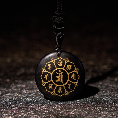 Om Mani Padme Hum Black Obsidian Strength Necklace Om Mani Padme Hum Black Obsidian Strength Necklace