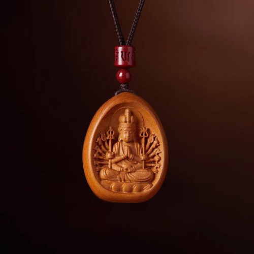 Peach Wood Cinnabar Zodiac Om Mani Padme Hum Necklace Peach Wood Cinnabar Zodiac Om Mani Padme Hum Necklace
