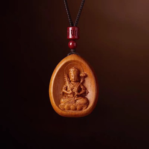 Peach Wood Cinnabar Zodiac Om Mani Padme Hum Necklace Peach Wood Cinnabar Zodiac Om Mani Padme Hum Necklace