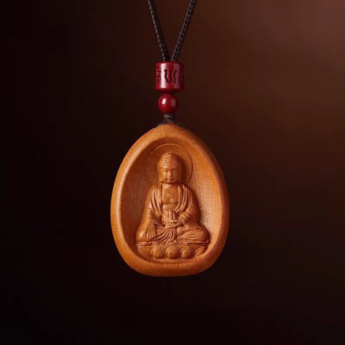 Peach Wood Cinnabar Zodiac Om Mani Padme Hum Necklace Peach Wood Cinnabar Zodiac Om Mani Padme Hum Necklace