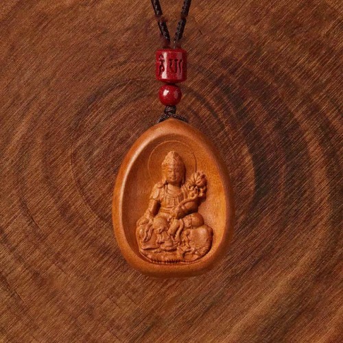 Peach Wood Cinnabar Zodiac Om Mani Padme Hum Necklace Peach Wood Cinnabar Zodiac Om Mani Padme Hum Necklace