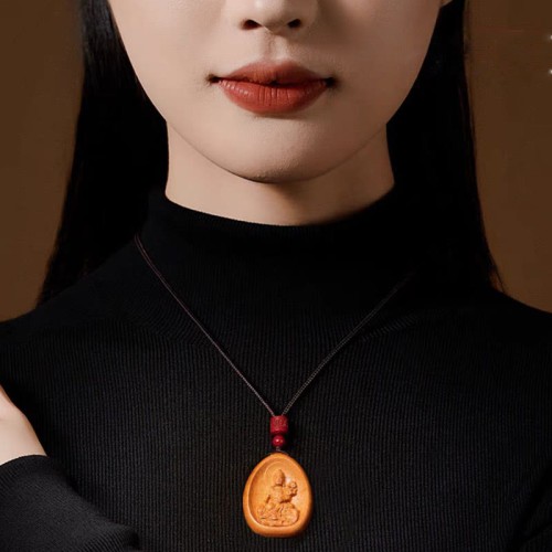 Peach Wood Cinnabar Zodiac Om Mani Padme Hum Necklace Peach Wood Cinnabar Zodiac Om Mani Padme Hum Necklace