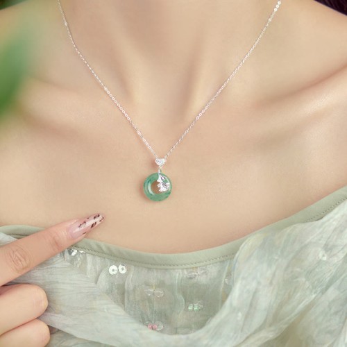 Hetian Jade Ginkgo Peace Buckle Prosperity Necklace Pendant