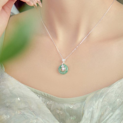 Hetian Jade Ginkgo Peace Buckle Prosperity Necklace Pendant