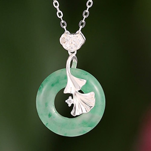 Hetian Jade Ginkgo Peace Buckle Prosperity Necklace Pendant