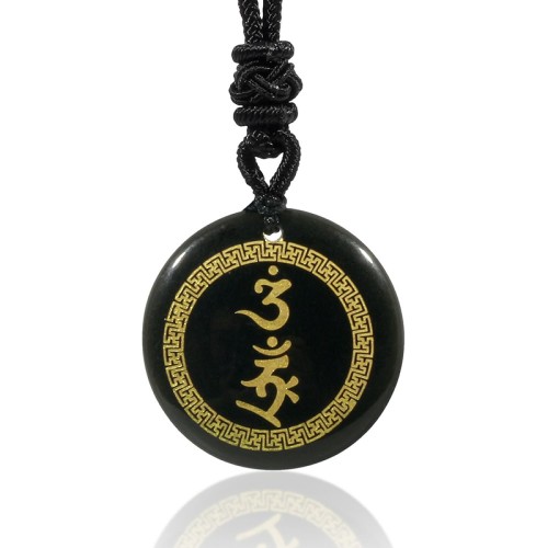 Swastika Vajra Protection Mantra Black Obsidian Pendant