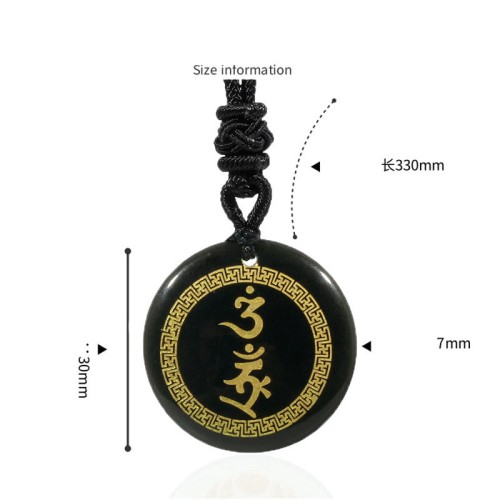 Swastika Vajra Protection Mantra Black Obsidian Pendant