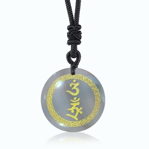 Swastika Vajra Protection Mantra Black Obsidian Pendant