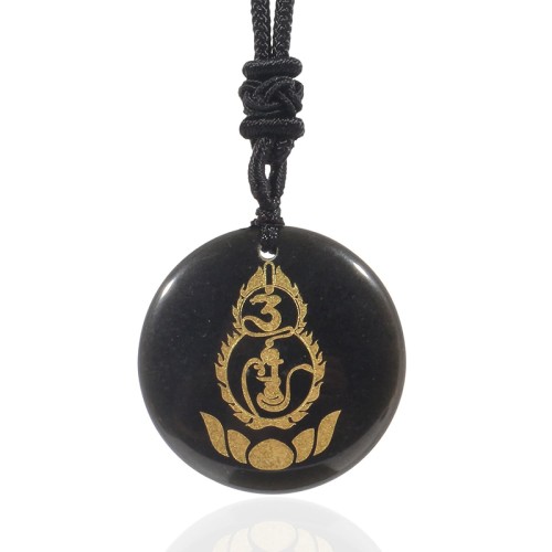 Gourd Lotus Vajra Protection Mantra Black Obsidian Pendant Gourd Lotus Vajra Protection Mantra Black Obsidian Pendant