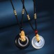 Black Onyx PiXiu Fortune Necklace with White Agate Black Onyx PiXiu Fortune Necklace with White Agate