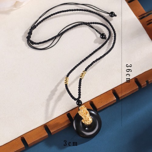 Black Onyx PiXiu Fortune Necklace with White Agate Black Onyx PiXiu Fortune Necklace with White Agate